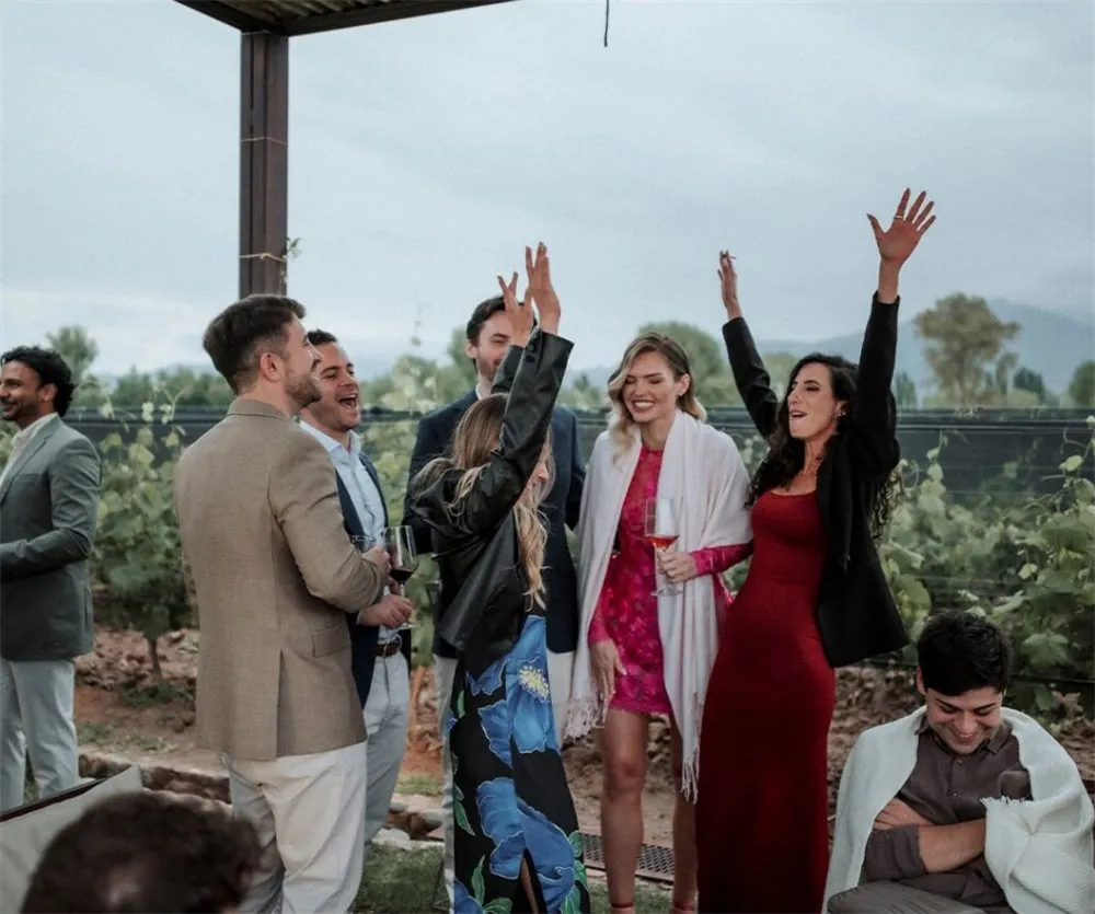 Invitados festejando en una boda al aire libre